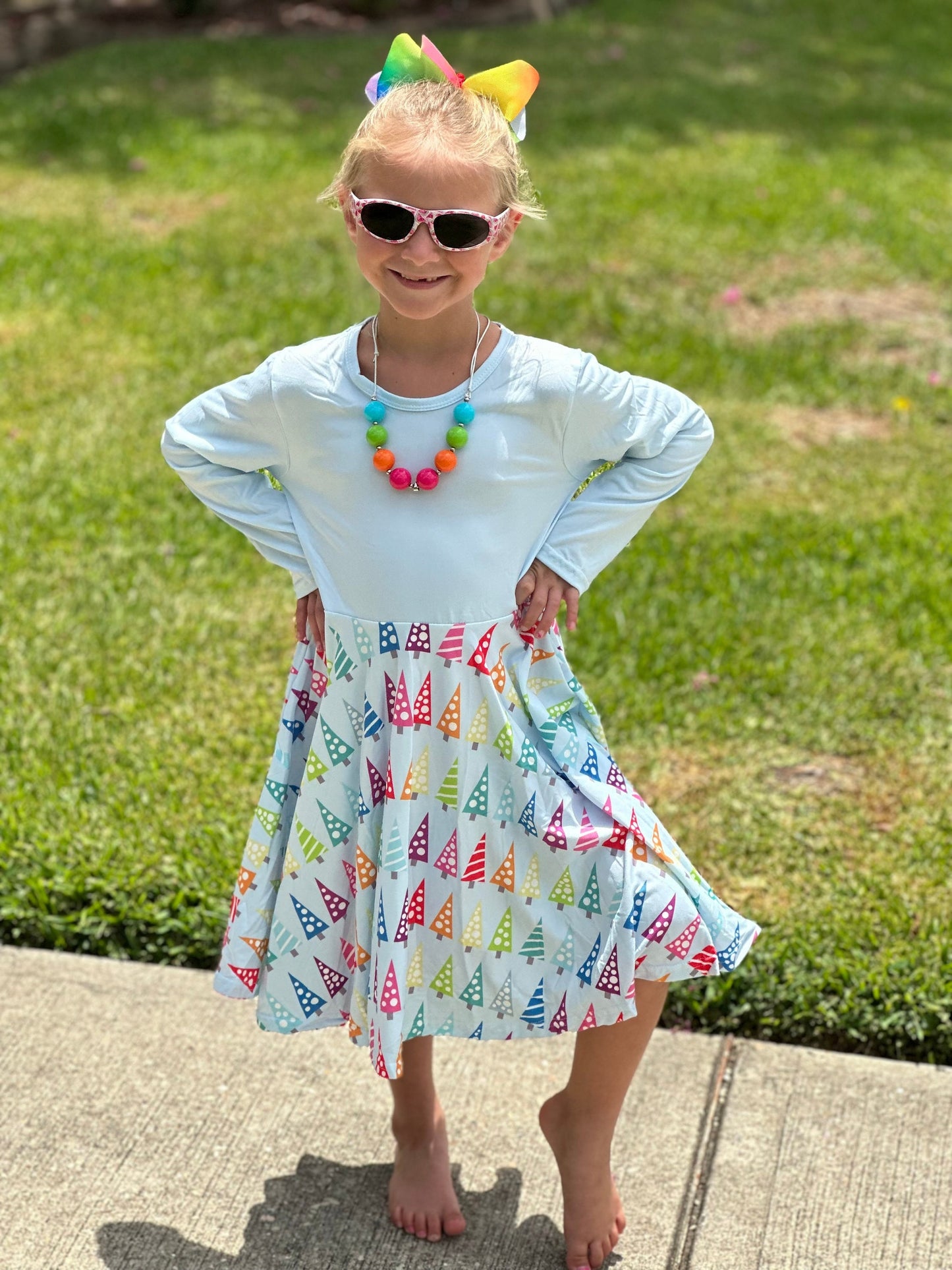 Rainbow Christmas Tree Twirl Dress