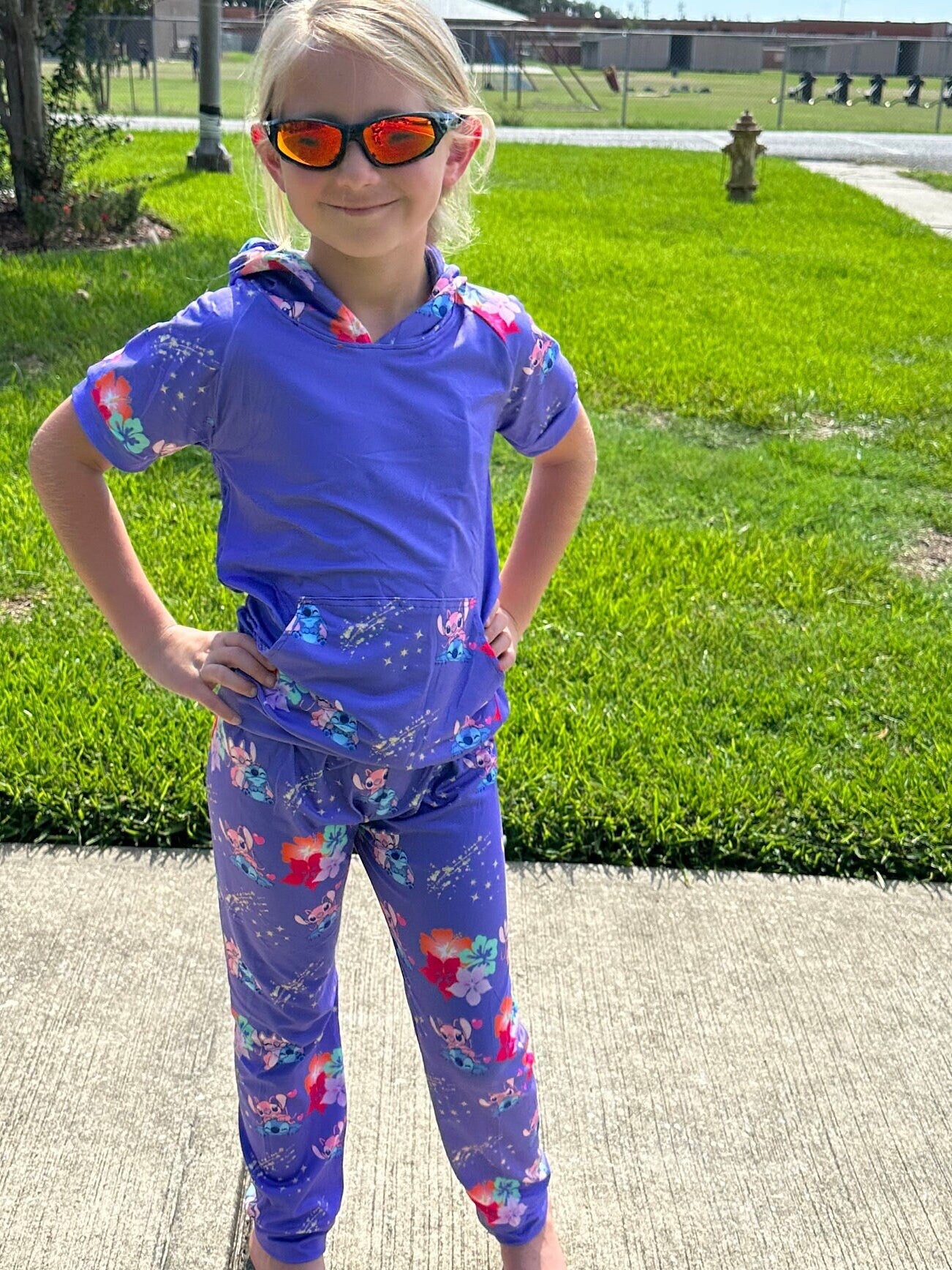 Blue Alien hibiscus jogger set