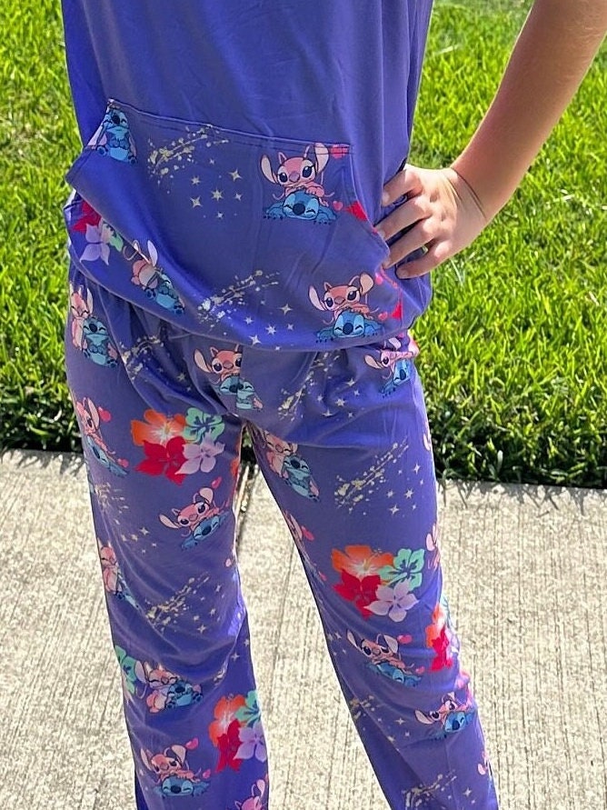 Blue Alien hibiscus jogger set