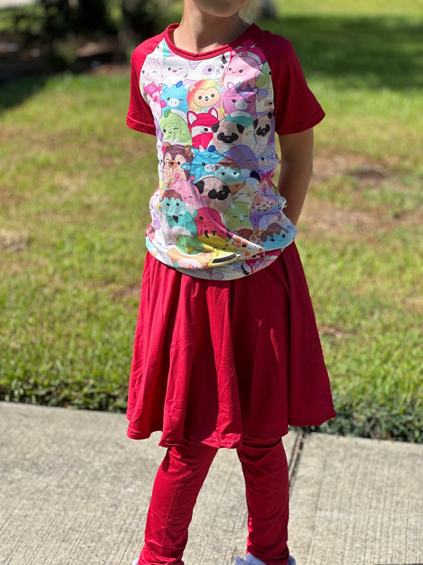 Red Squishmallow twirl skirt leggings