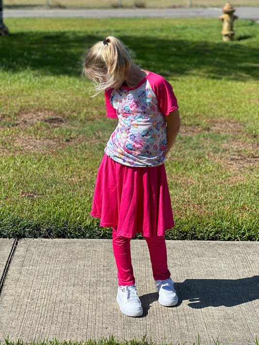Stitch hot pink leggings twirl skirt set