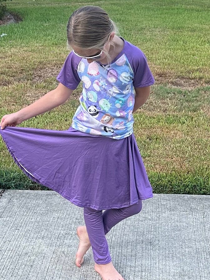 Purple squishmallow twirl skirt leggings