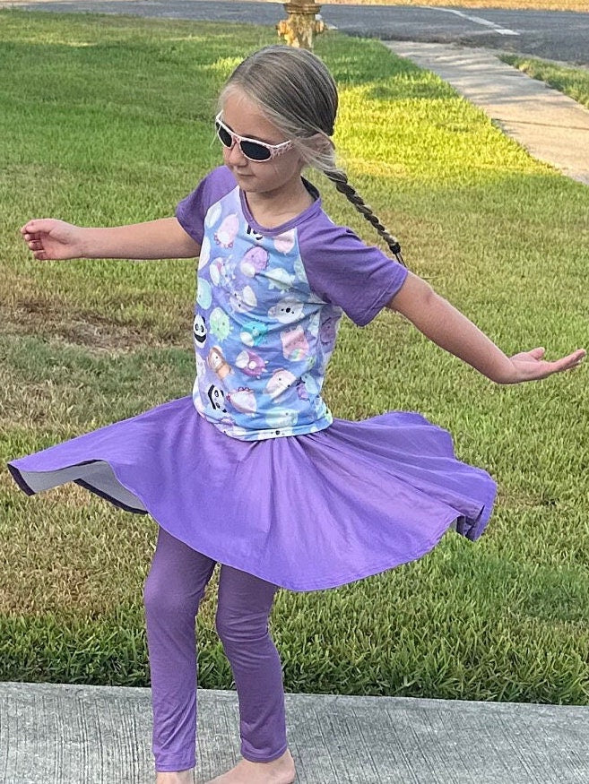 Purple squishmallow twirl skirt leggings