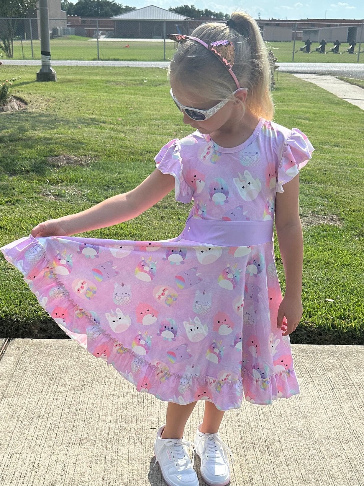 Purple Squishmallow Bow Back Twirl Dress
