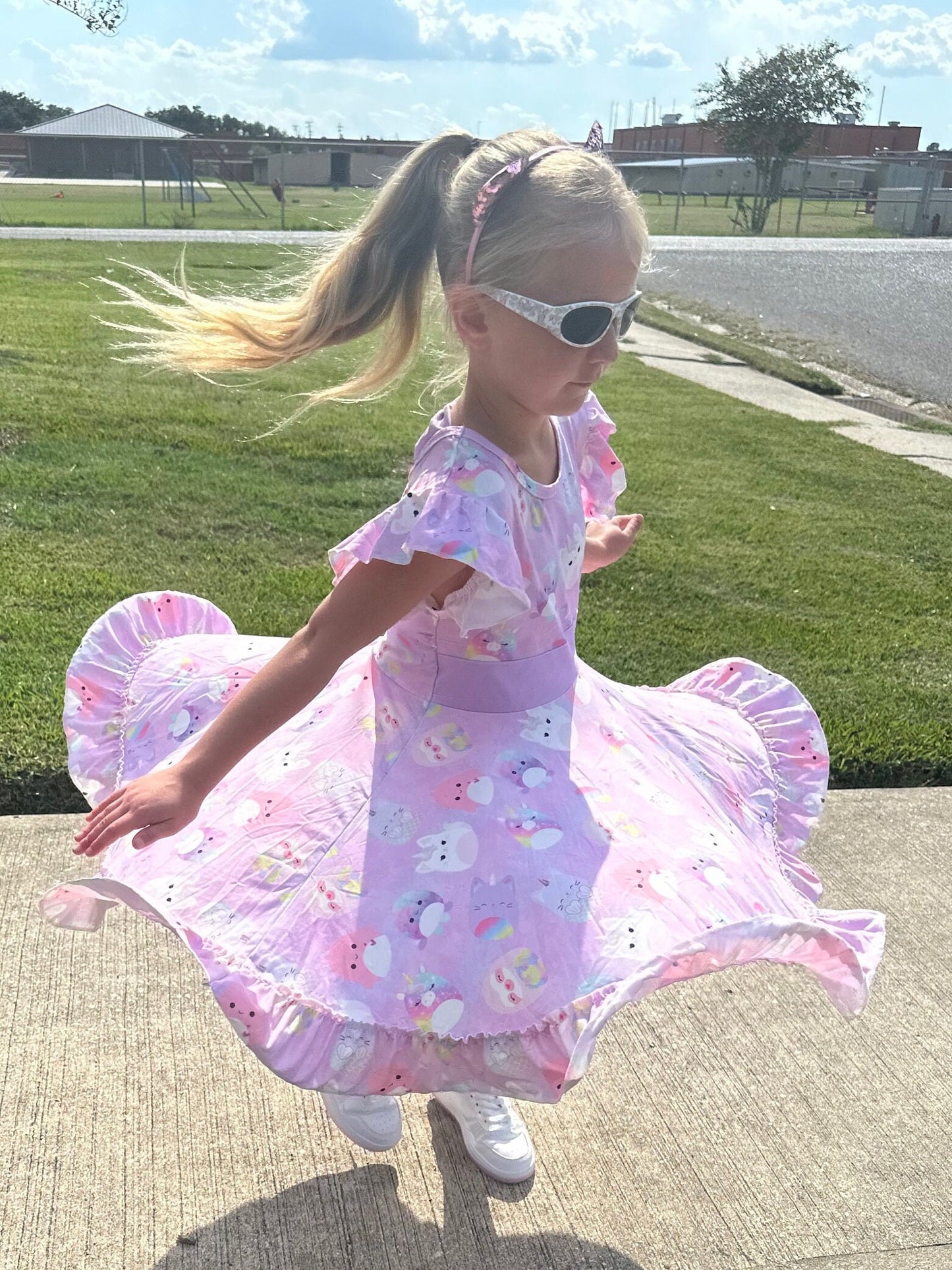 Purple Squishmallow Bow Back Twirl Dress