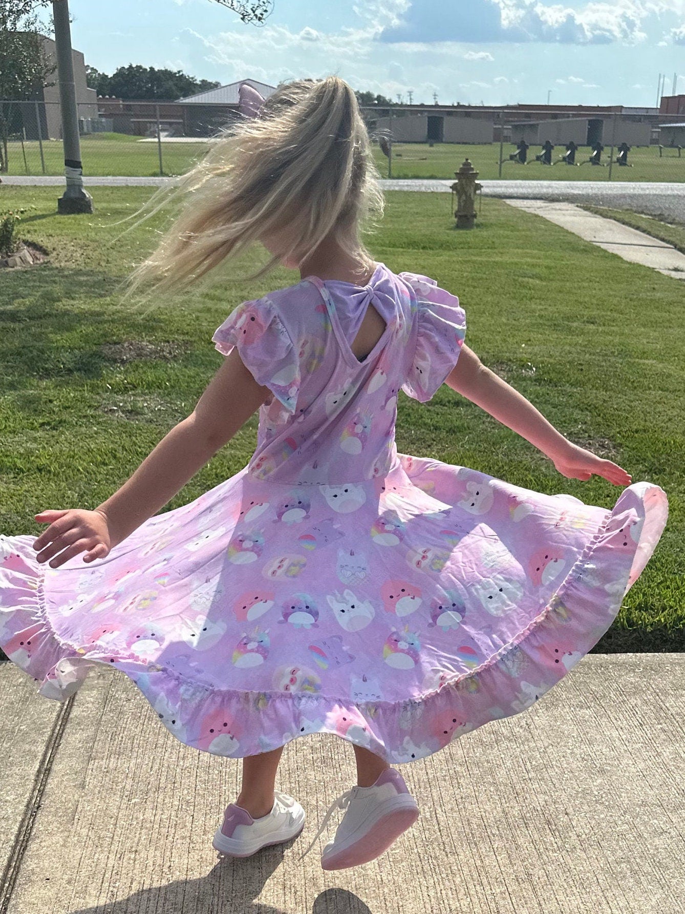 Purple Squishmallow Bow Back Twirl Dress