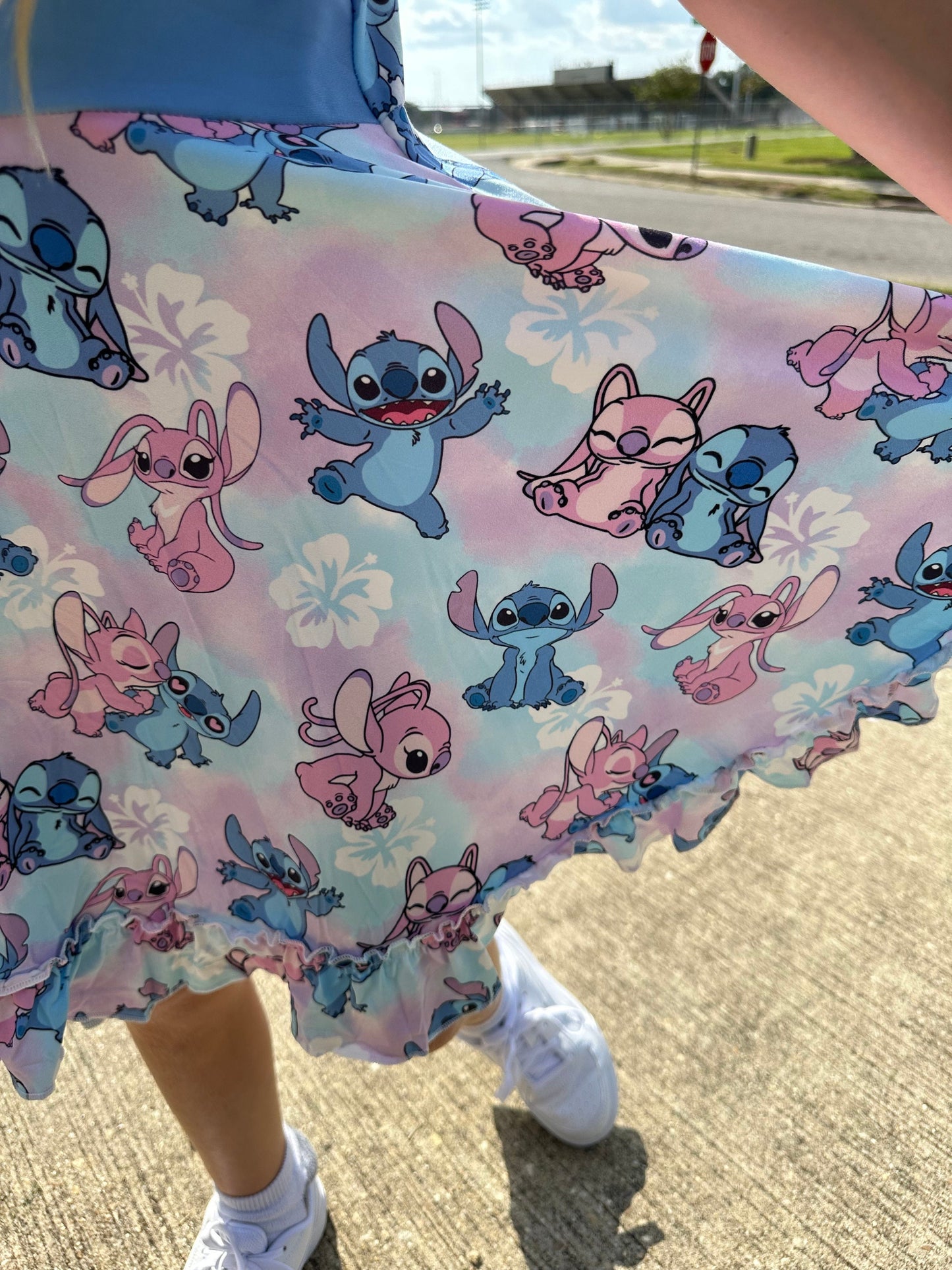 Blue Alien and Girlfriend Bow Back Twirl Dress