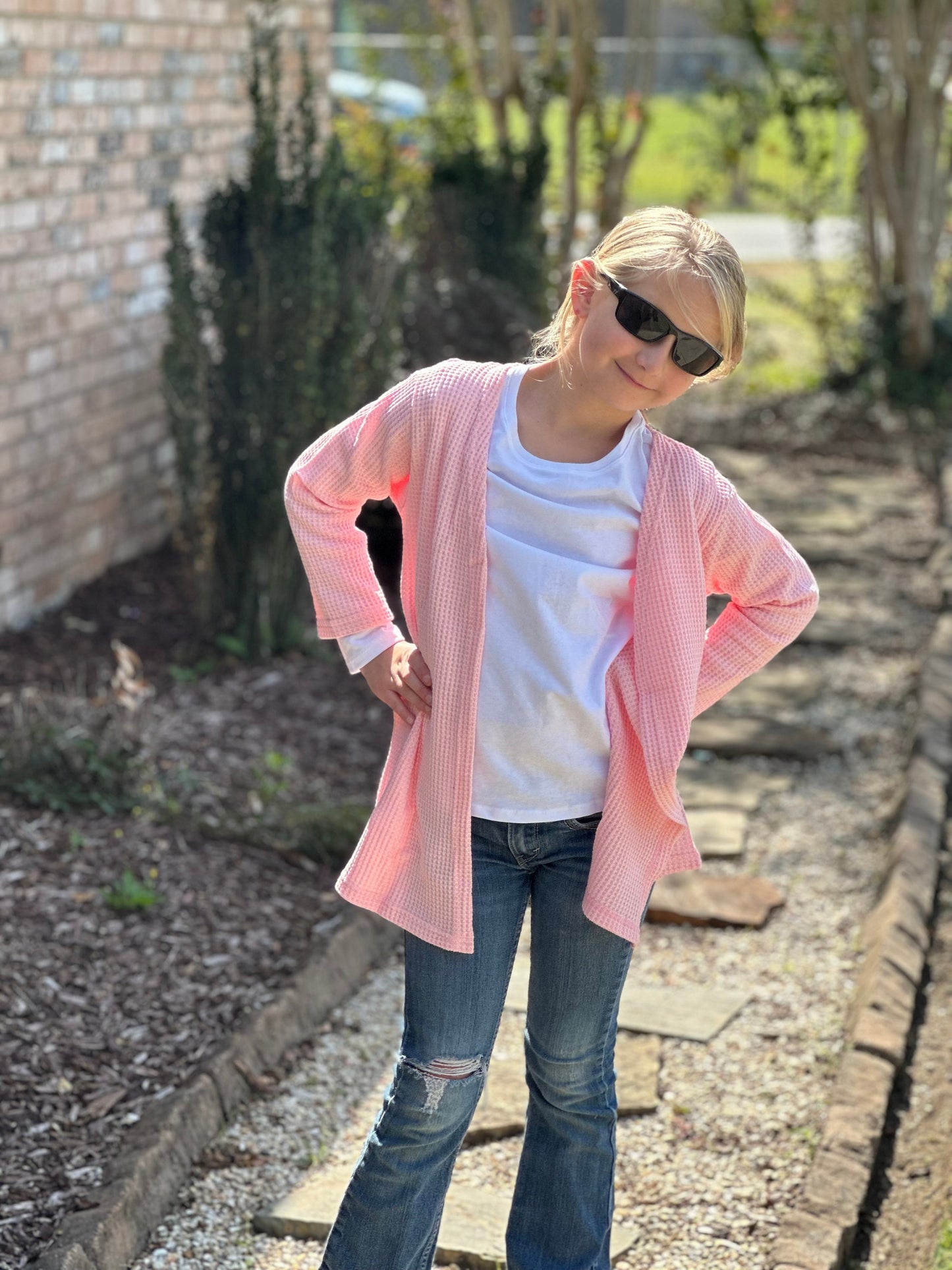Pink waffle sweater