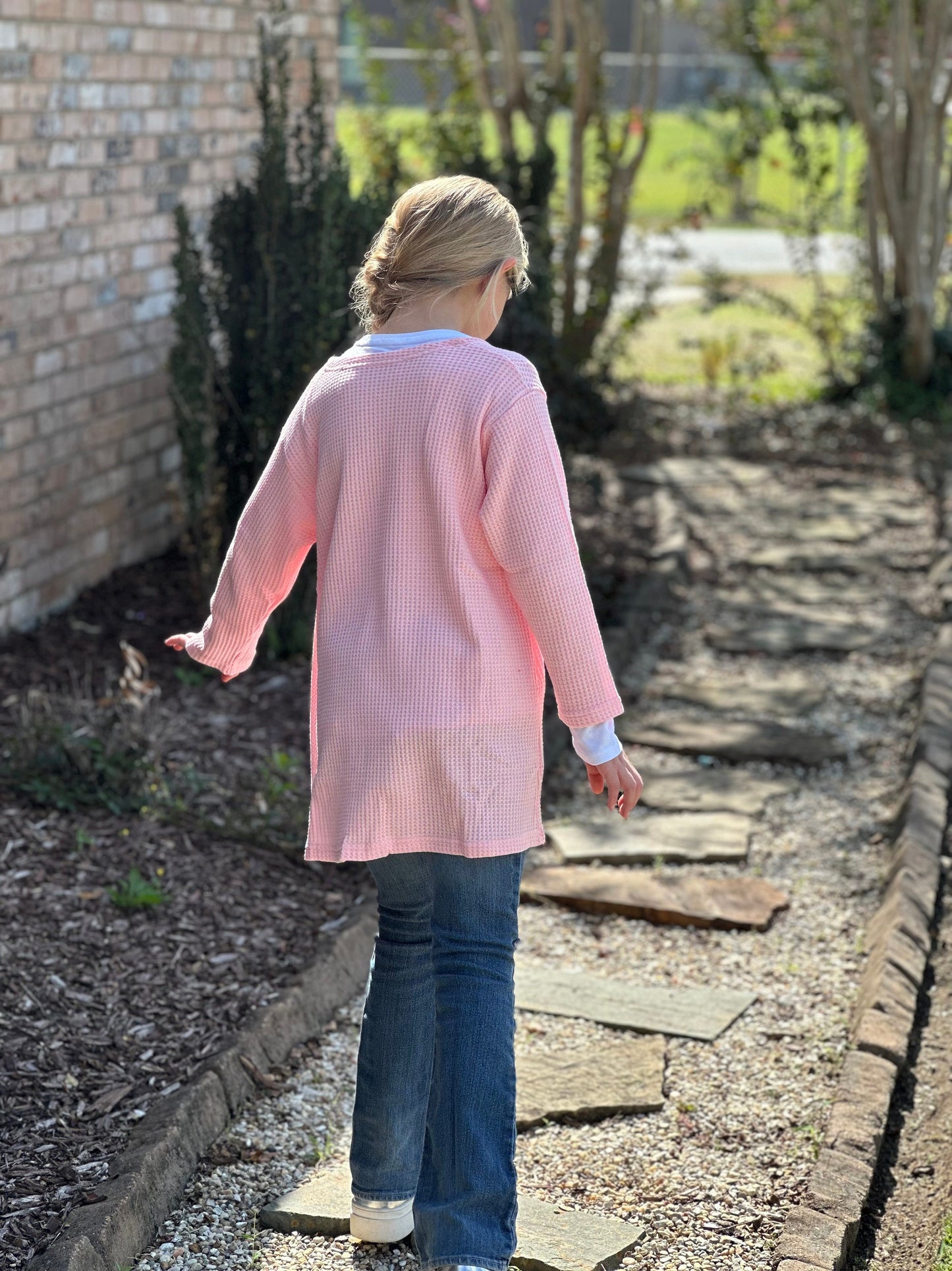 Pink waffle sweater