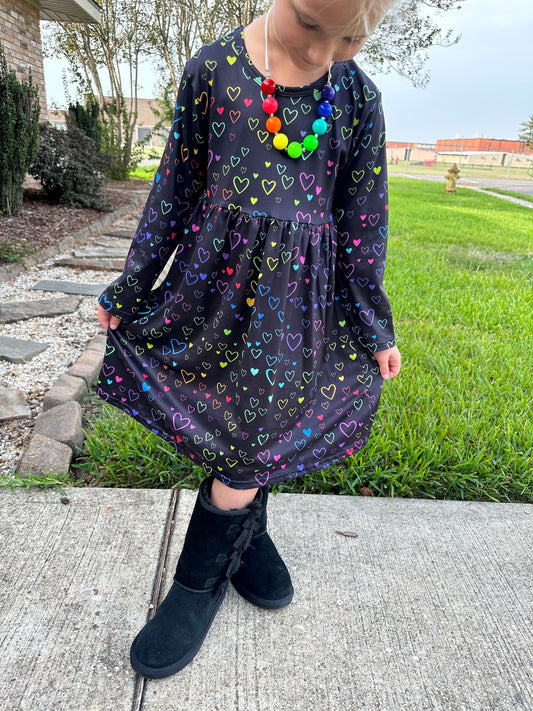 Rainbow Hearts Long Sleeve Dress