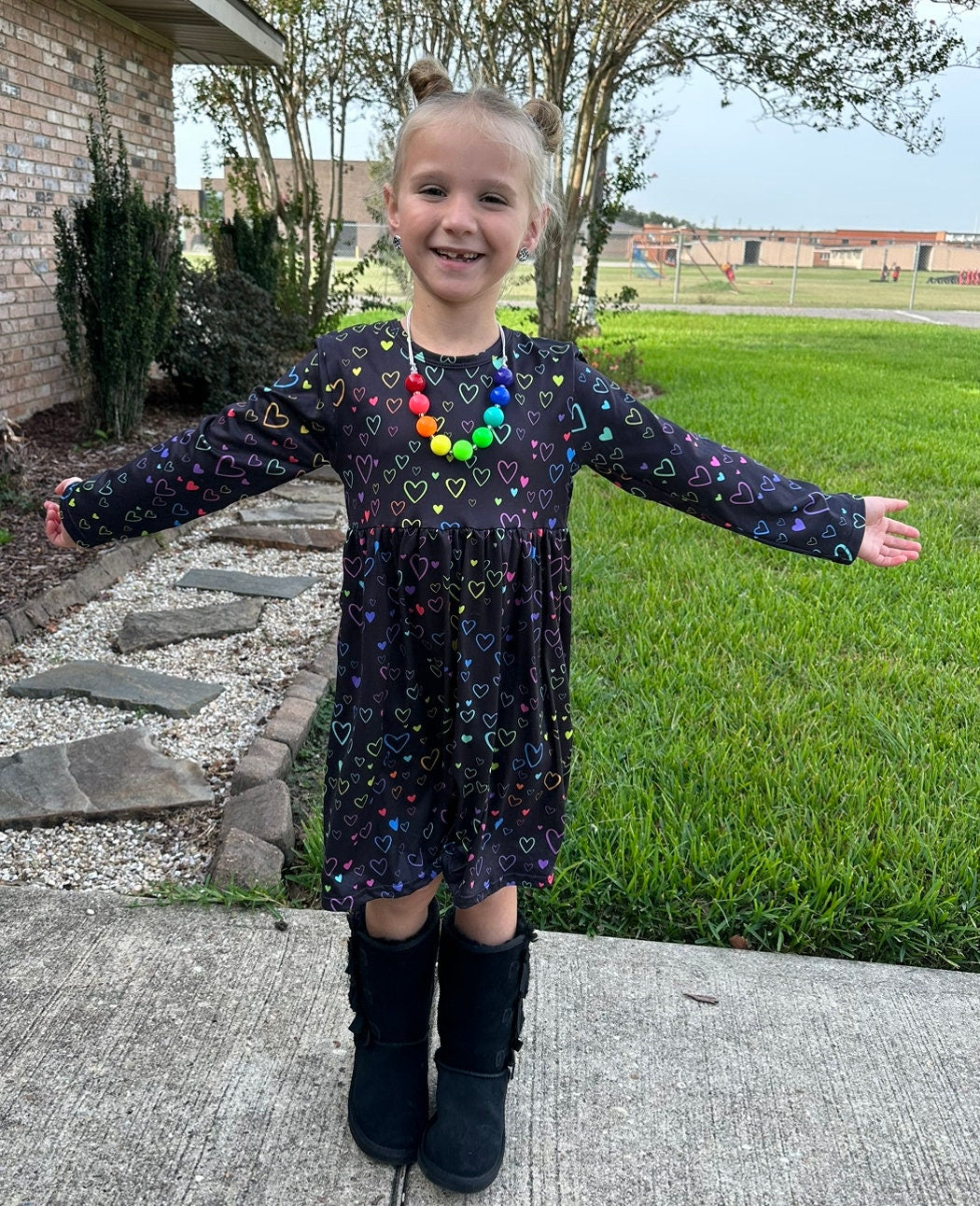 Rainbow Hearts Long Sleeve Dress