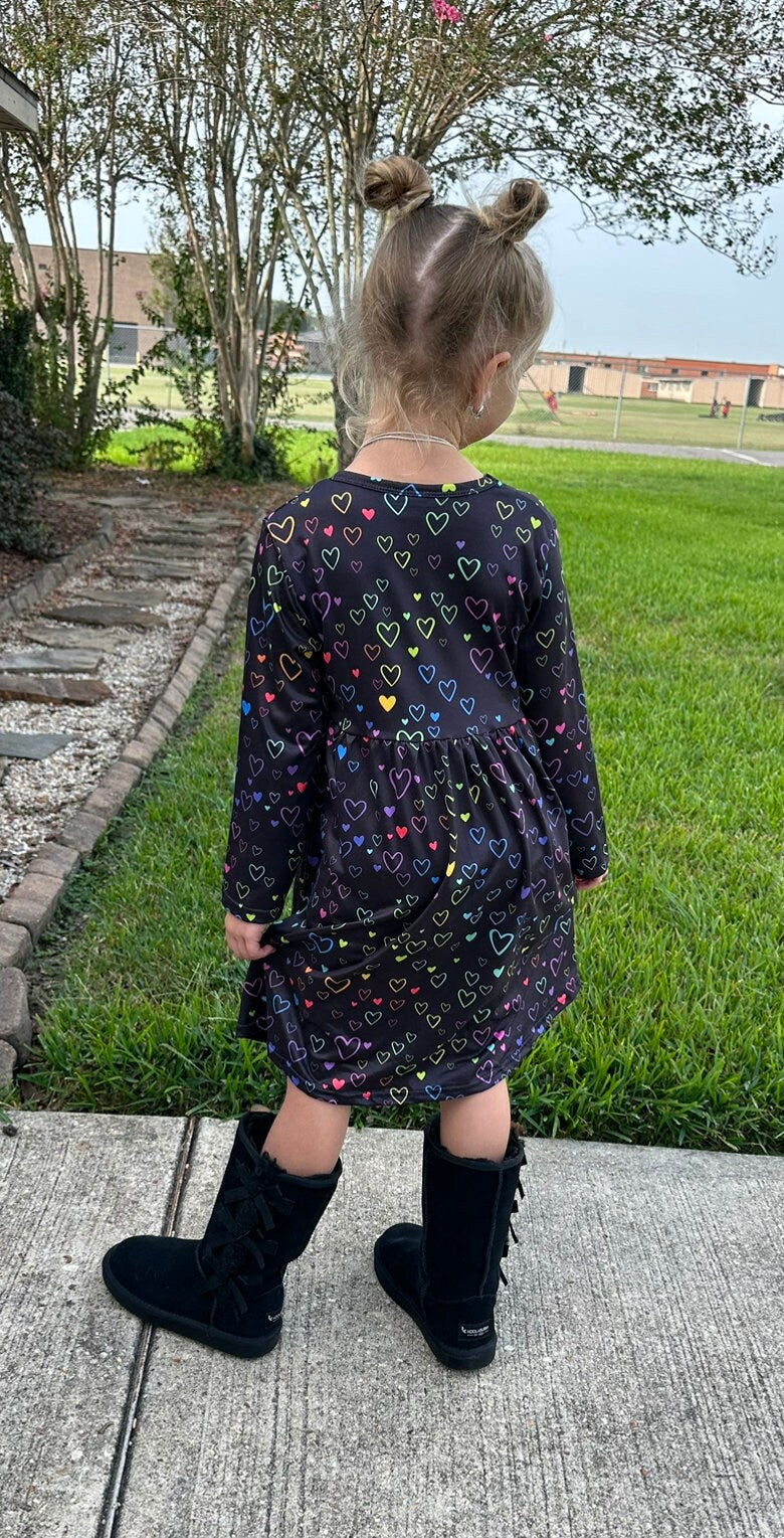 Rainbow Hearts Long Sleeve Dress