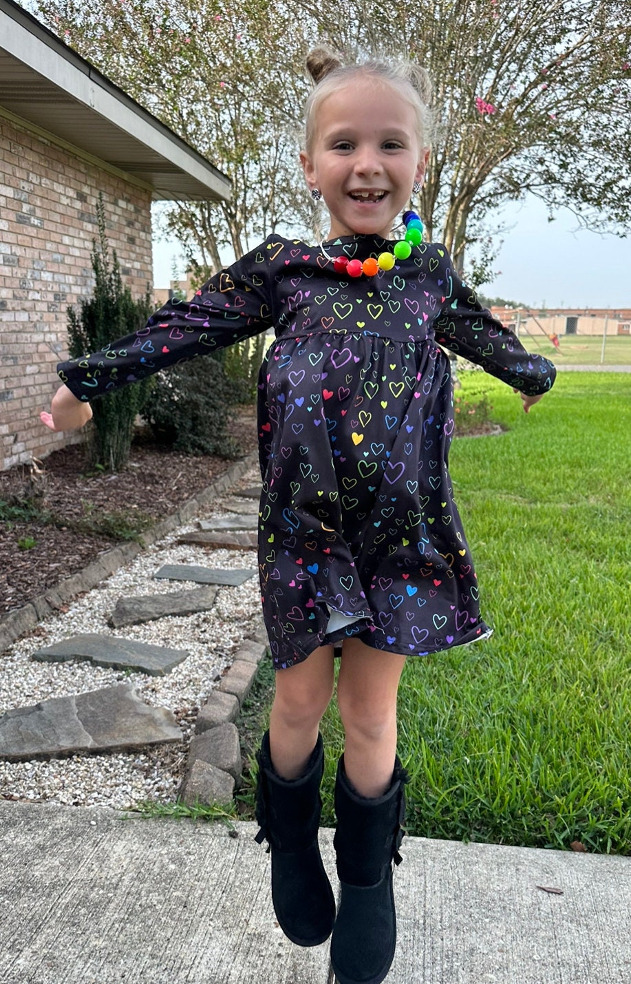 Rainbow Hearts Long Sleeve Dress