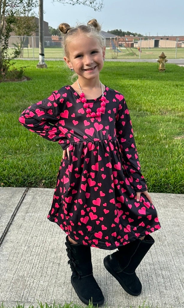 Long sleeve pink hearts dress