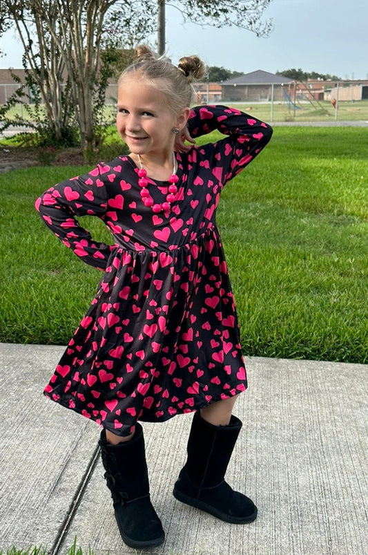 Long sleeve pink hearts dress