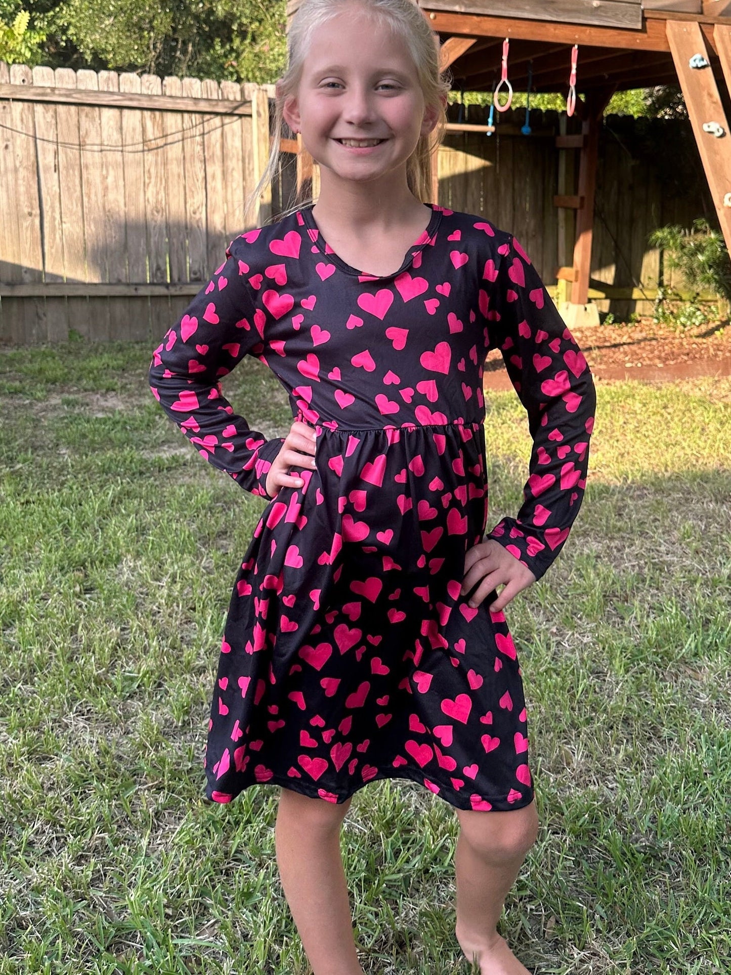 Long sleeve pink hearts dress
