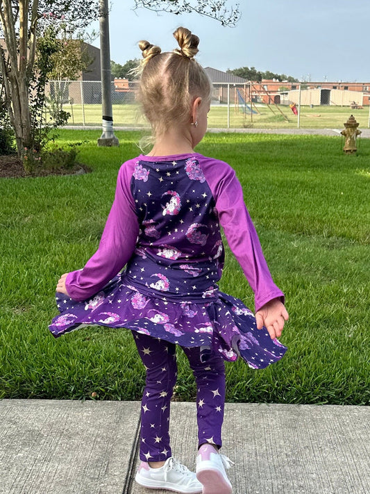 Floral Cats on Moons Twirl Skirt Leggings