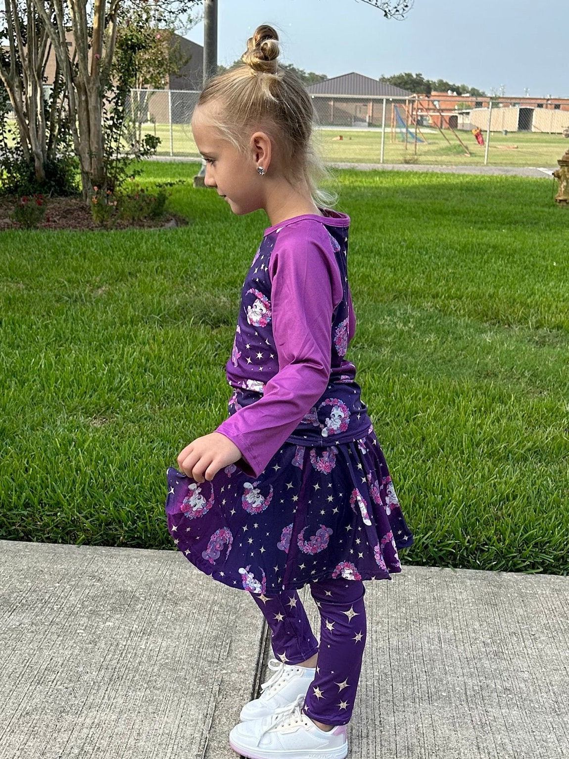 Floral Cats on Moons Twirl Skirt Leggings