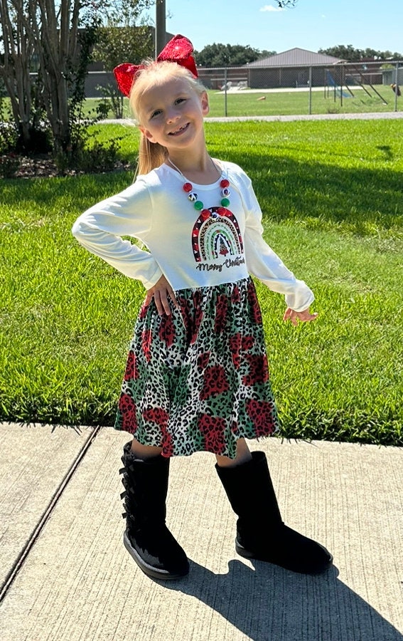 Leopard Christmas Rainbow Dress