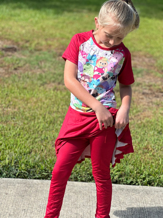 Red Squishmallow twirl skirt leggings