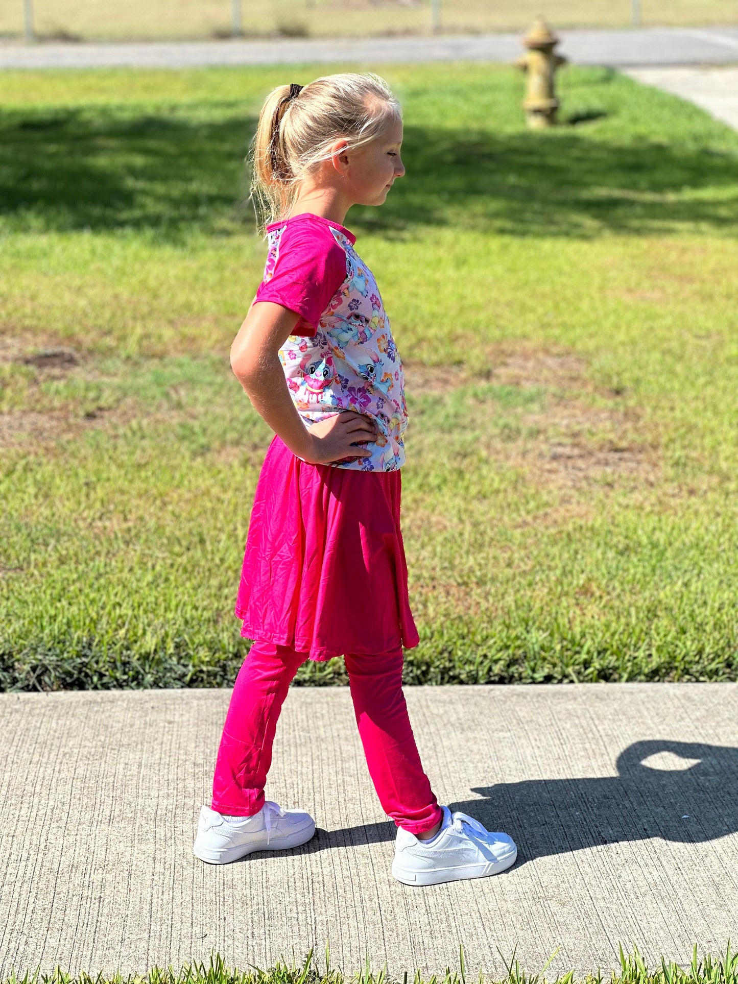 Stitch hot pink leggings twirl skirt set