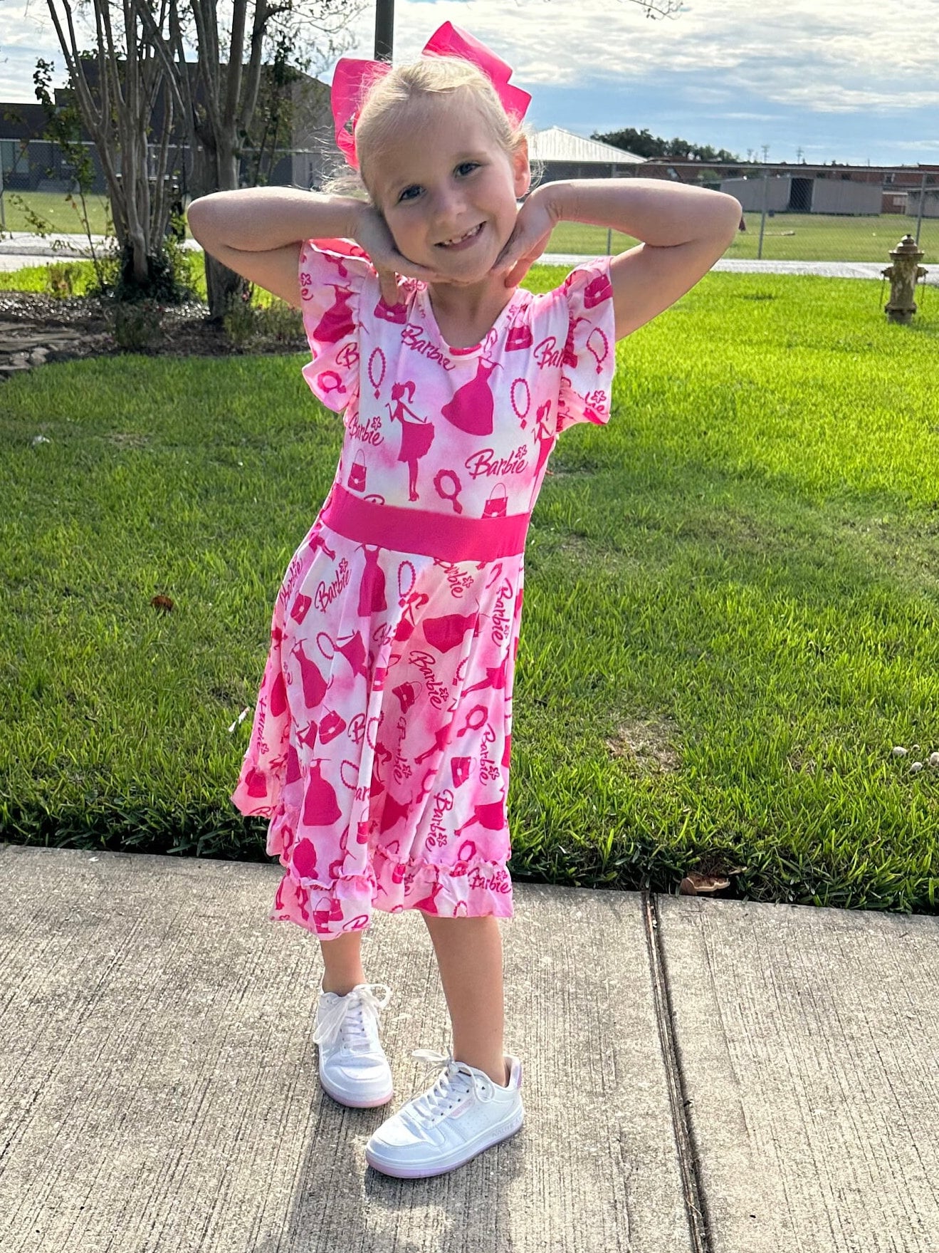 Pink and white Fancy Doll Bow Back Twirl Dress
