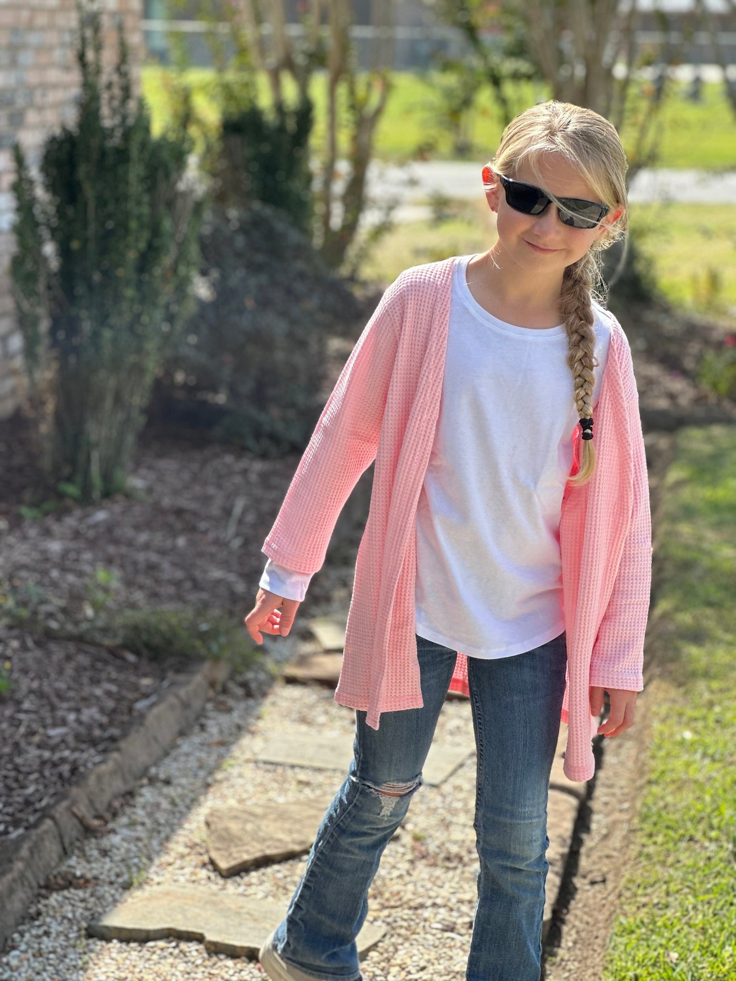 Pink waffle sweater