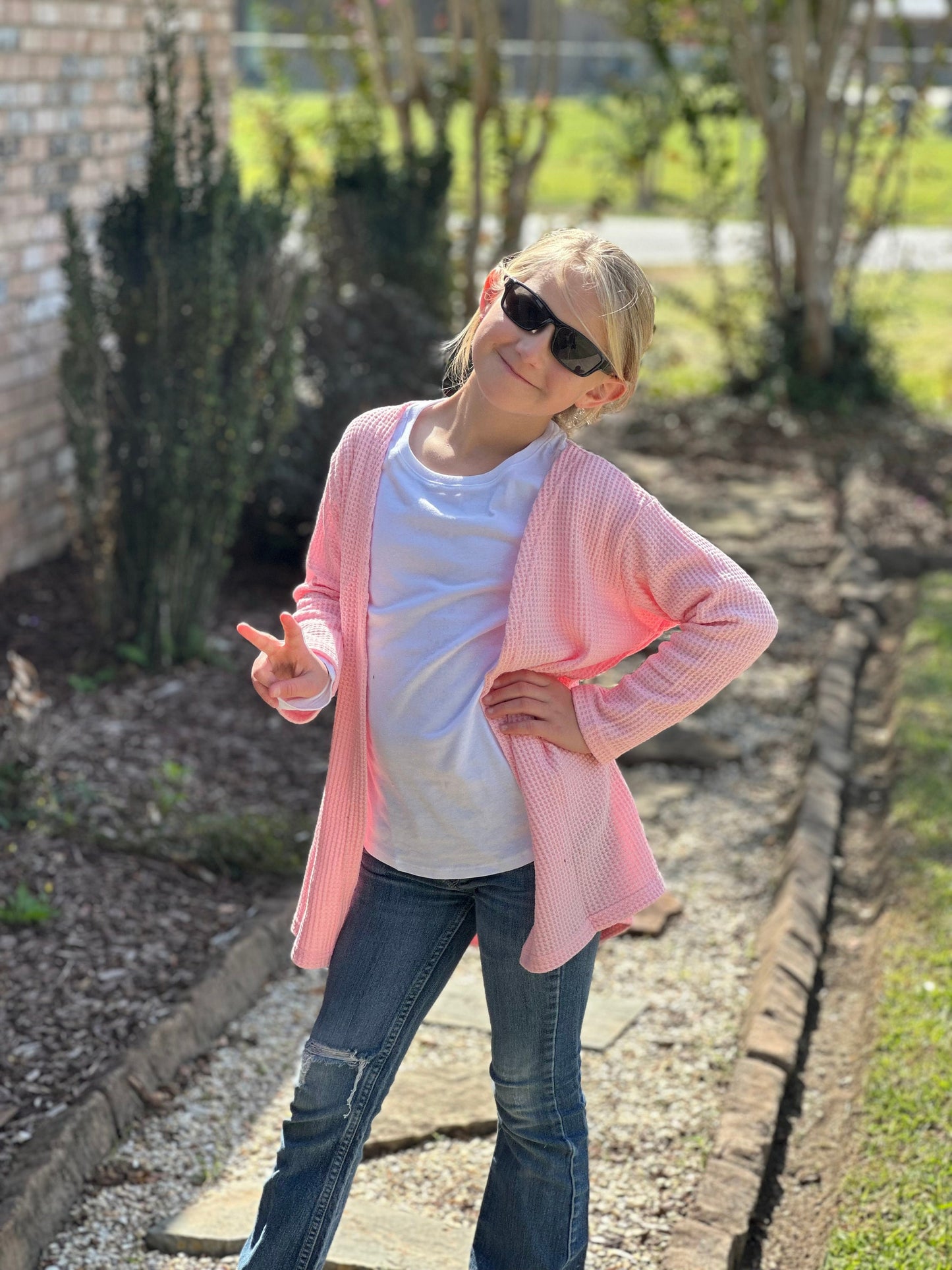 Pink waffle sweater
