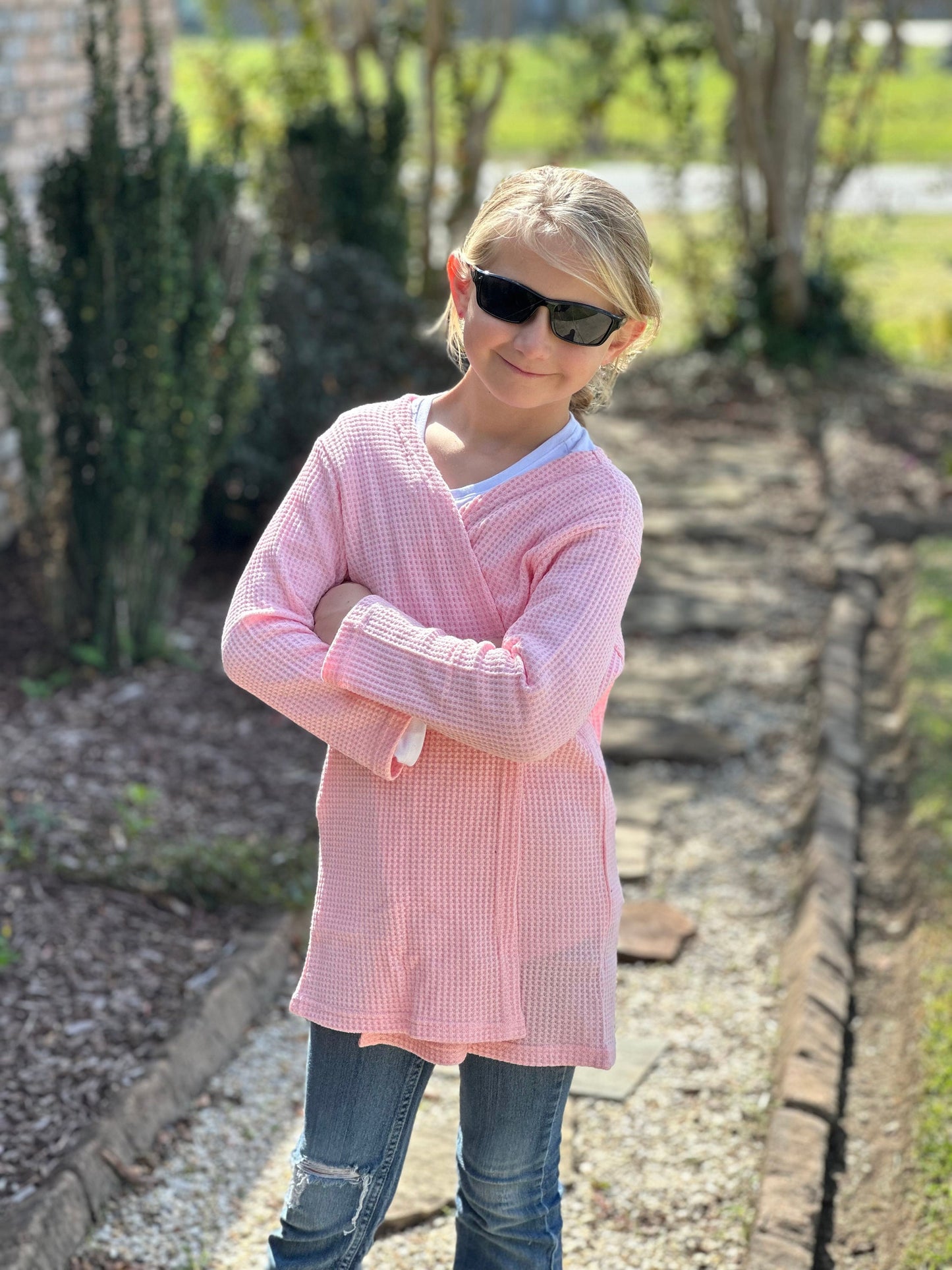 Pink waffle sweater