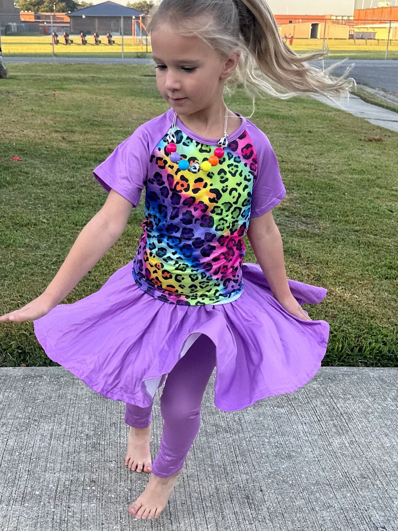 Rainbow Leopard twirl skirt leggings