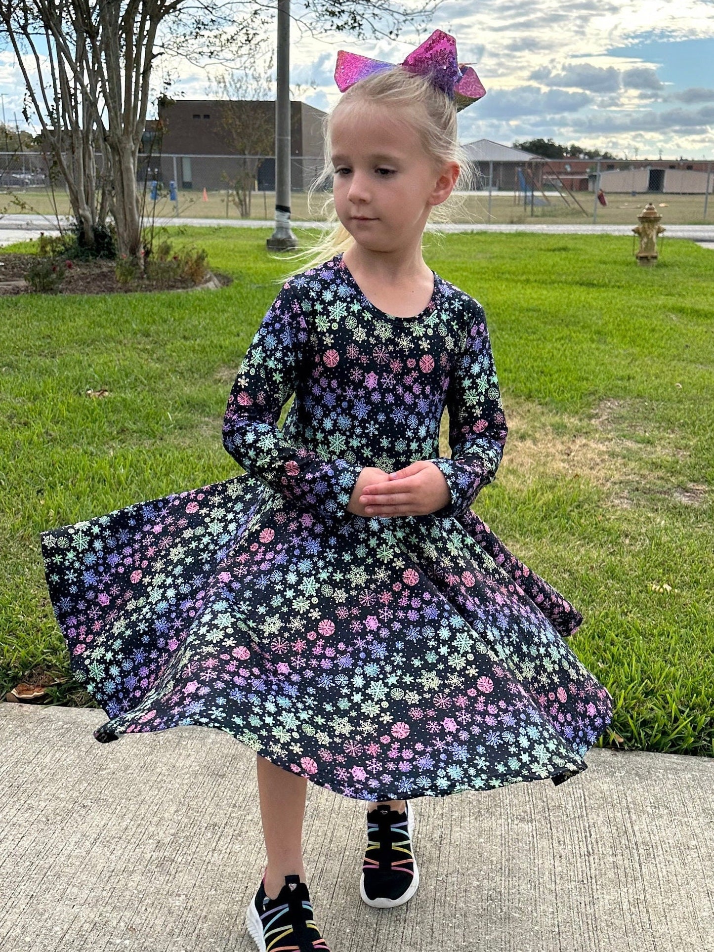 Rainbow Snowflakes Twirl Dress