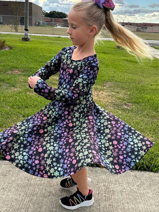 Rainbow Snowflakes Twirl Dress
