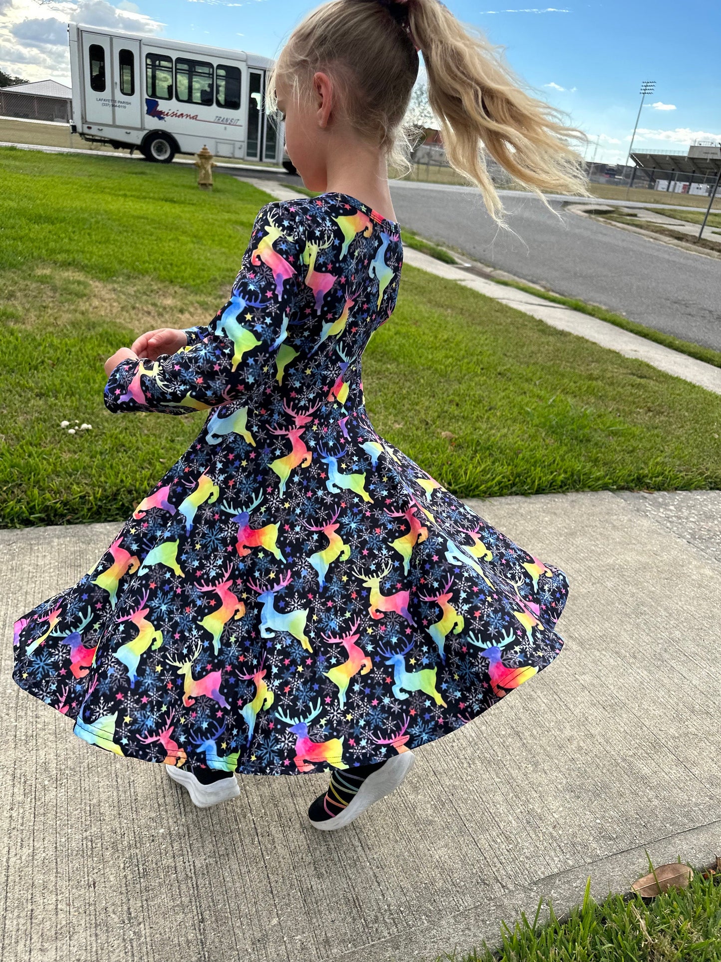 Rainbow Deer Twirl Dress