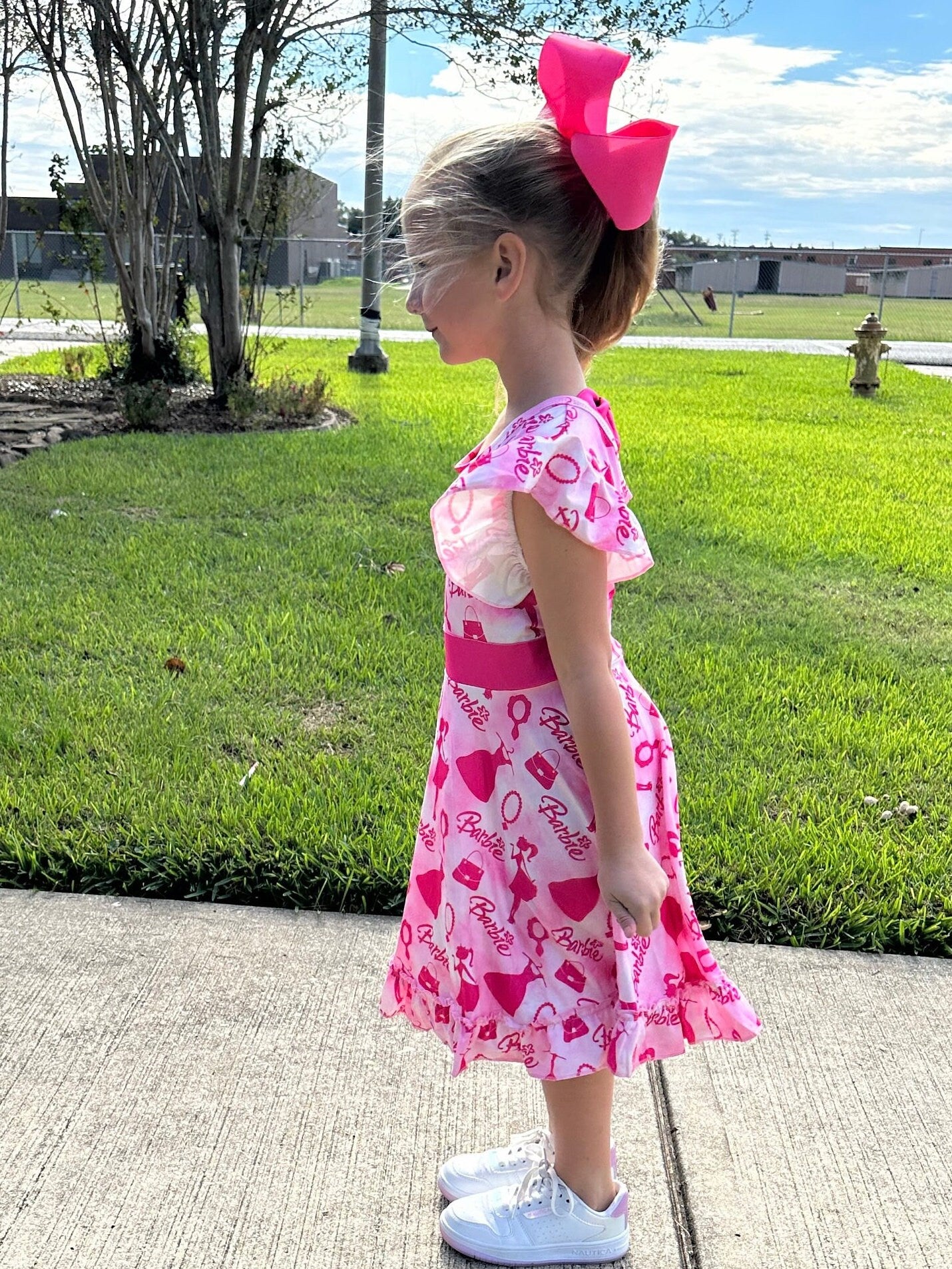 Pink and white Fancy Doll Bow Back Twirl Dress
