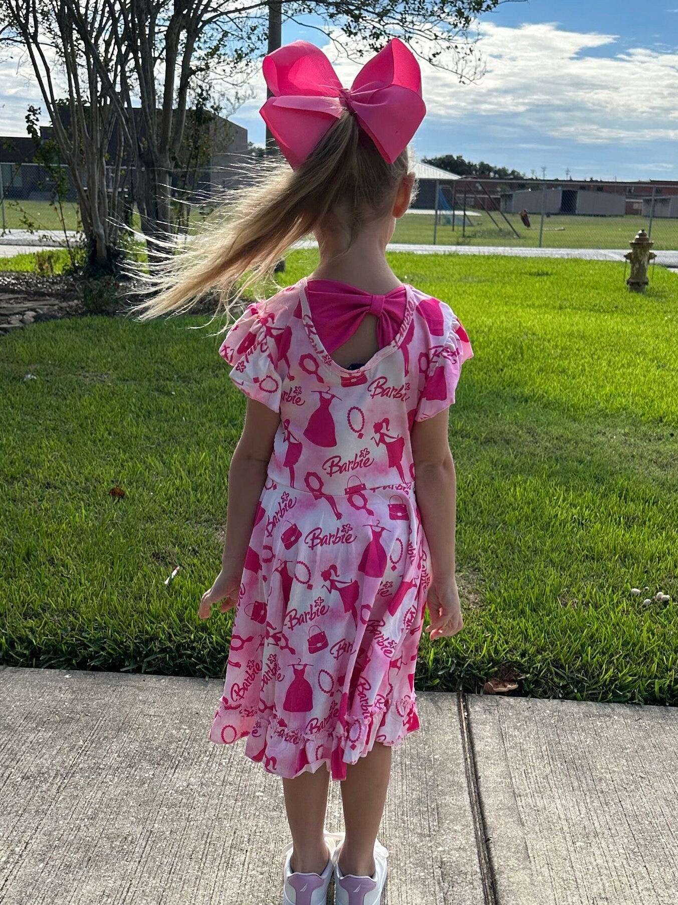 Pink and white Fancy Doll Bow Back Twirl Dress
