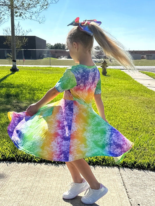 Rainbow Tye Die Twirl Dress with Pockets