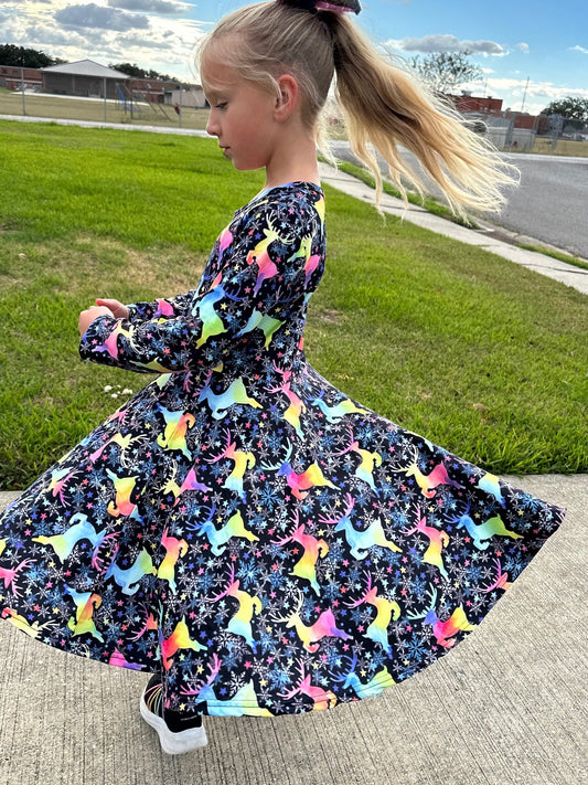 Rainbow Deer Twirl Dress