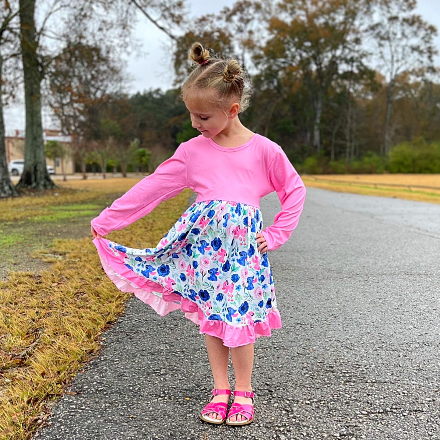 Floral Stitch and Angel Tie Back Dress