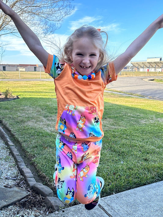 Rainbow Blue Dog and Friends Jogger Set