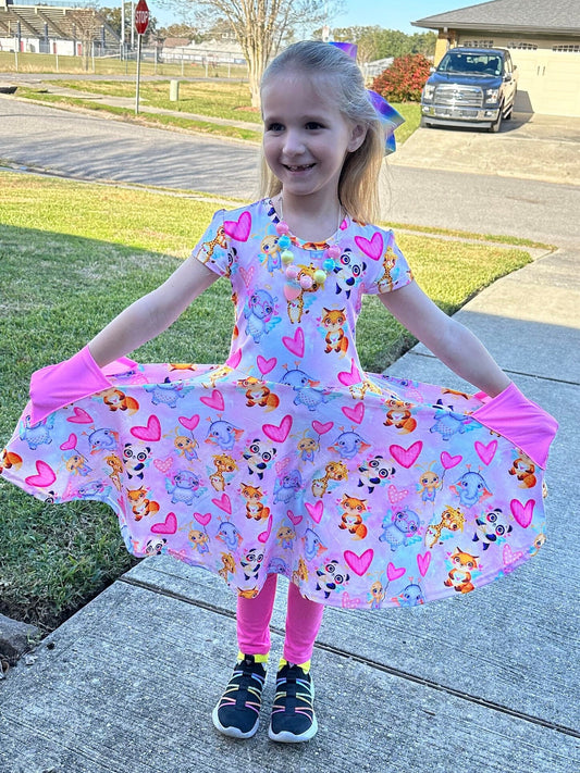 Baby Animals Pocket Twirl Dress