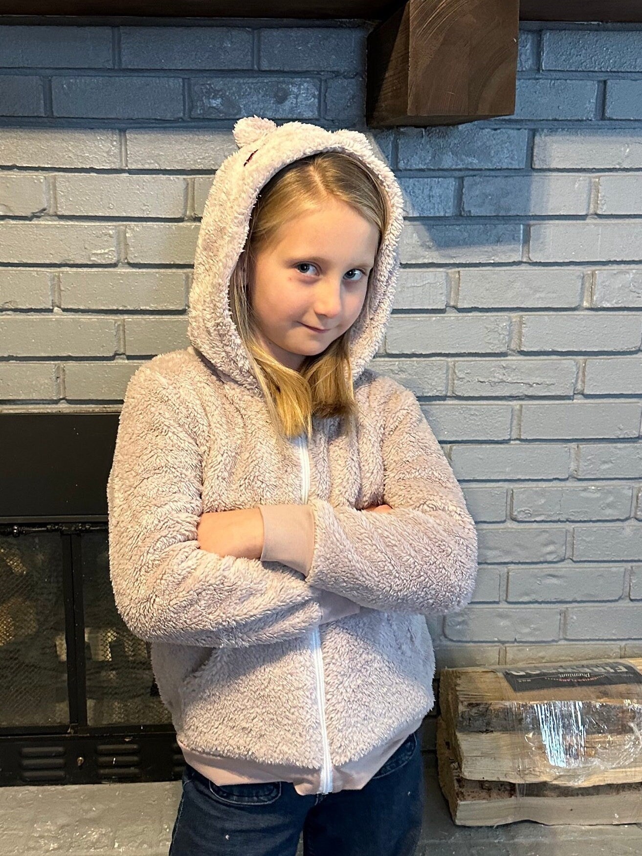 Tan Kitty Zip Up Fleece Hoodie