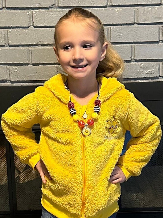 Yellow Pocket Character Fleece Zip Up Hoodie