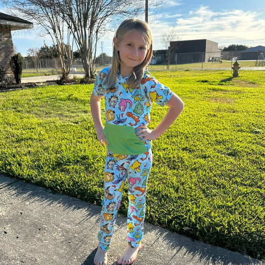 Blue Pocket Characters Jogger Set