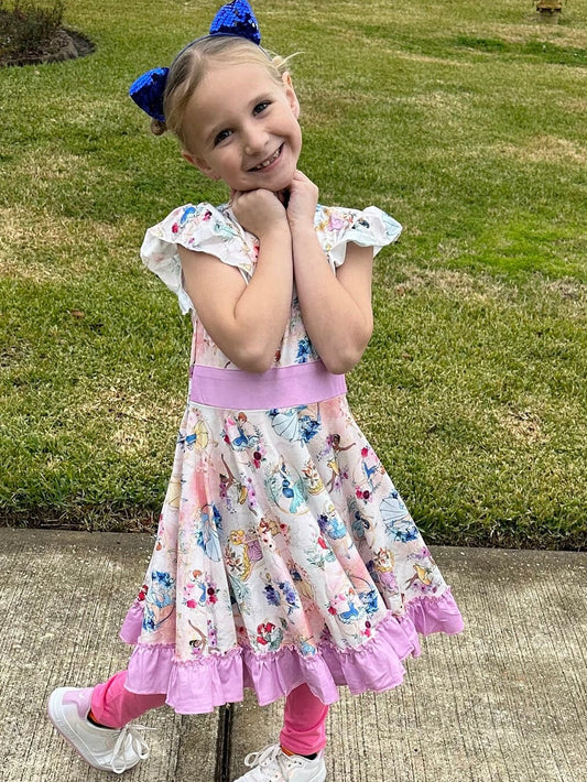 Floral Princess Bow Back Twirl Dress