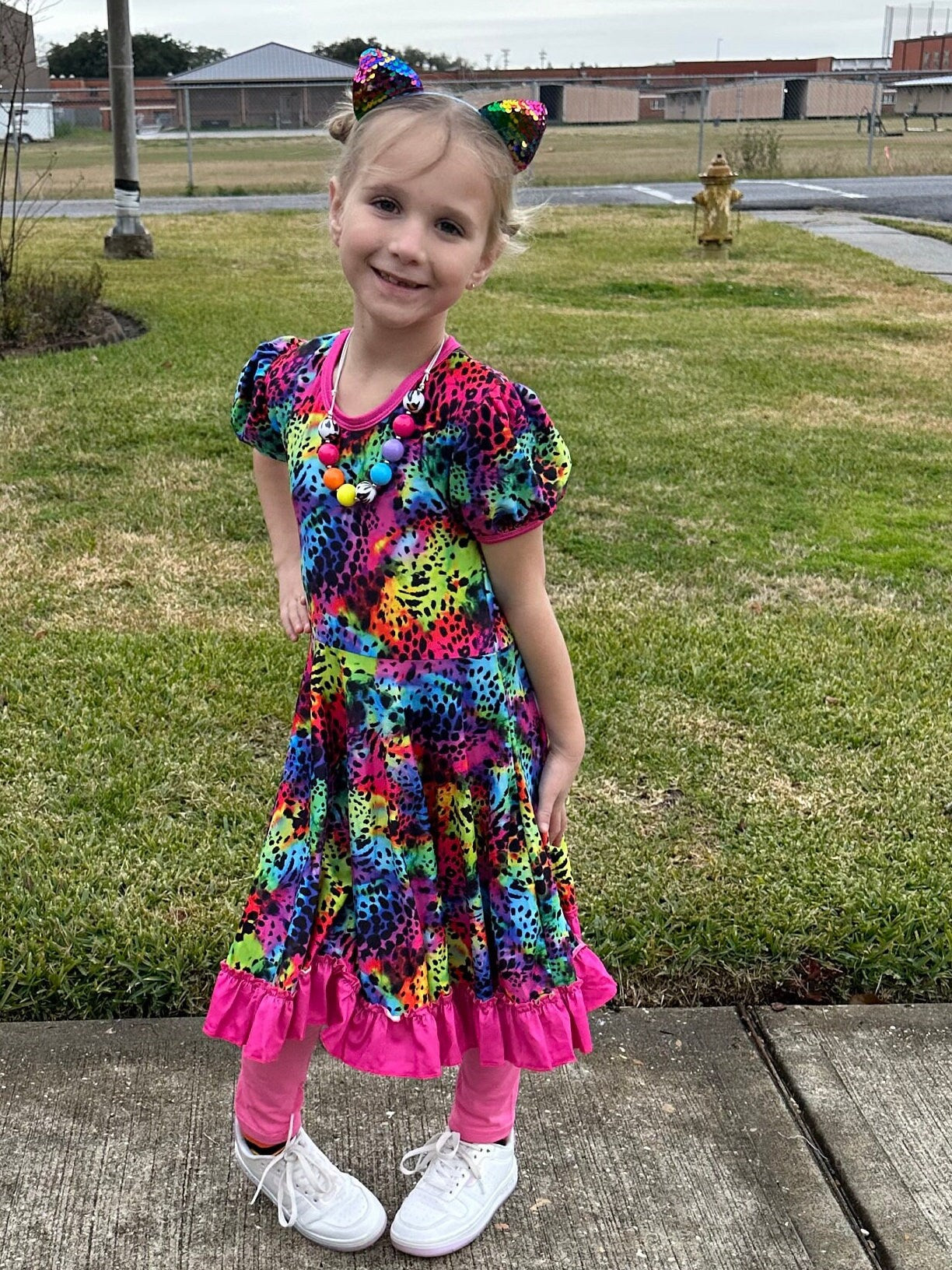 Rainbow Leopard Twirl Dress