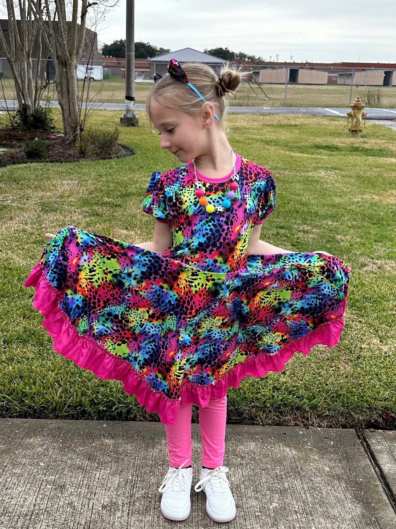 Rainbow Leopard Twirl Dress