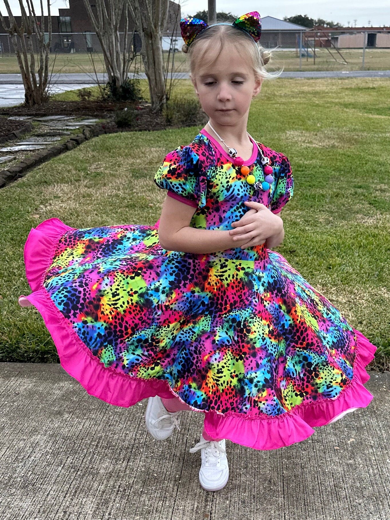 Rainbow Leopard Twirl Dress