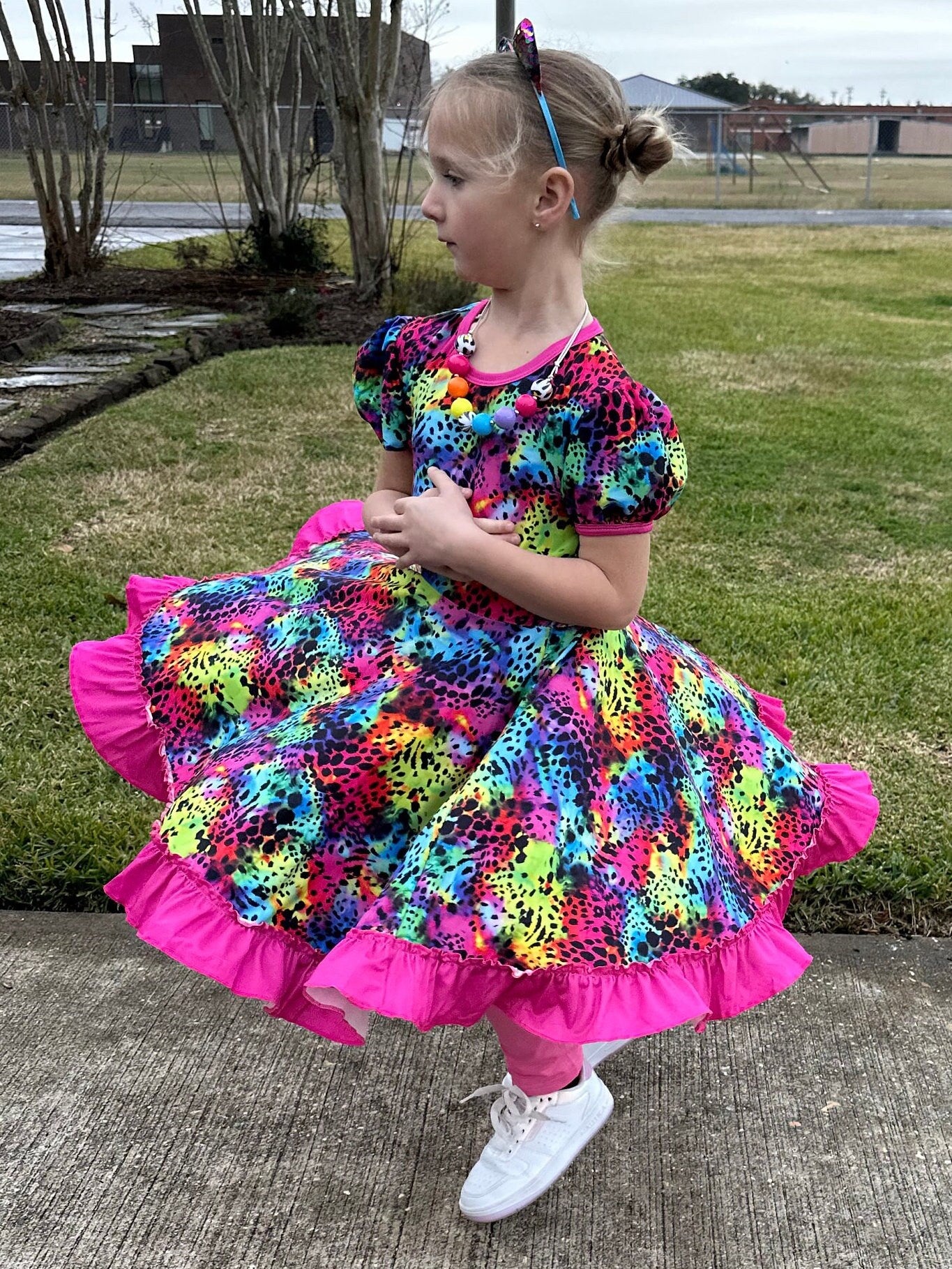 Rainbow Leopard Twirl Dress