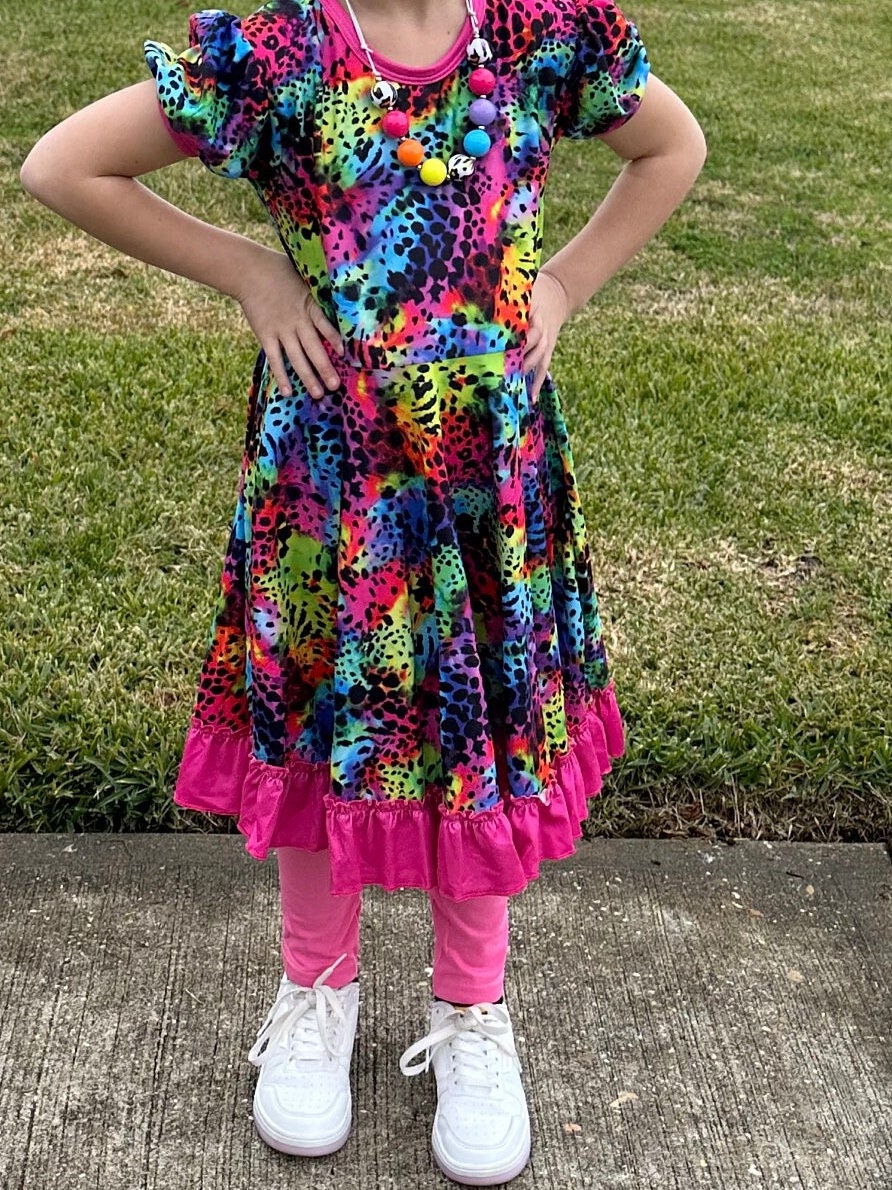 Rainbow Leopard Twirl Dress