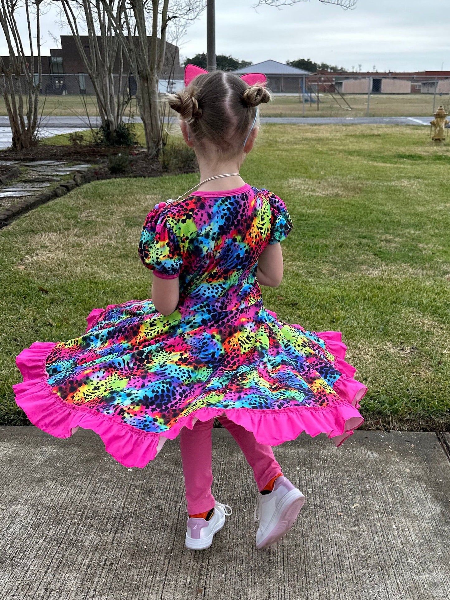 Rainbow Leopard Twirl Dress